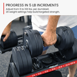 Nuobell S5100 Adjustable Dumbbells, 5-100 lb, Set of 2 Free Weights, 5 lb Increments, Instant Twist-handle Adjustment, Knurled Aluminum handles, Replace 20 Pairs of Dumbbells, Trays included