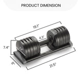 Nuobell S5100 Adjustable Dumbbells, 5-100 lb, Set of 2 Free Weights, 5 lb Increments, Instant Twist-handle Adjustment, Knurled Aluminum handles, Replace 20 Pairs of Dumbbells, Trays included